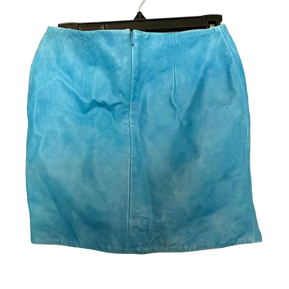 Lamarque Blue Real Leather Micro Mini Skirt Size 0 Ruched Concert Designer $375 - Picture 5 of 8